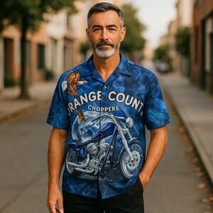 Orange County Choppers OCC Mens Shirt Sz XL Blue Big Bike‎ Eagle Bird Motorcycle